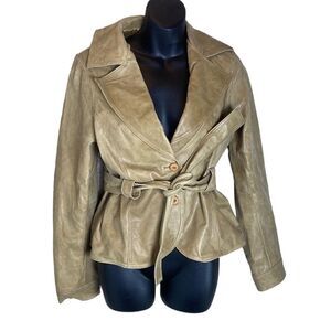 Soia & kyo 100% genuine butter leather jacket belted size 38 double button brown